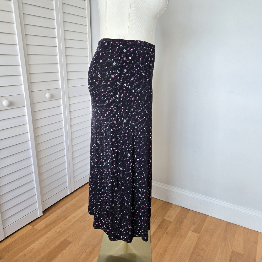 JM Collection Black Floral Stretch Maxi Skirt Size L Y2K 90s Boho Grunge Cottage - Picture 4 of 10